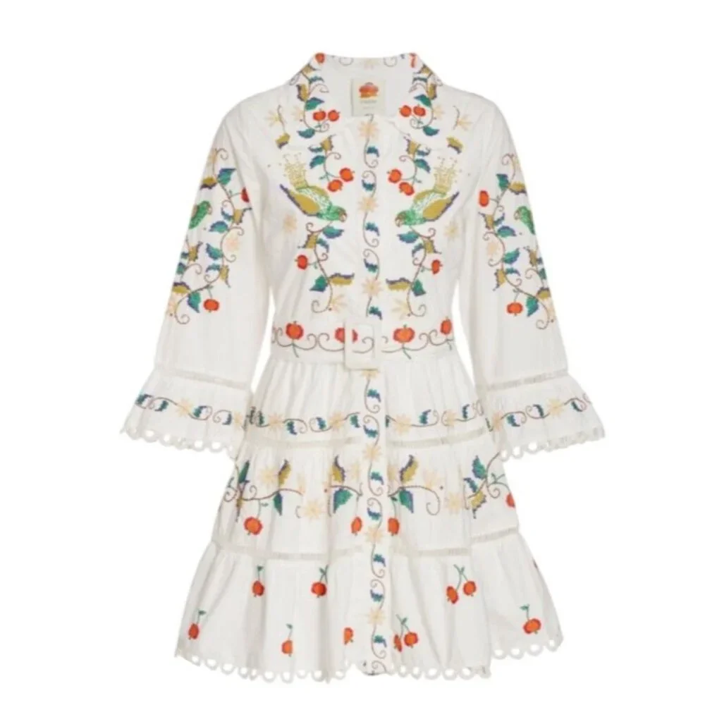 Farm Rio Pitanga Embroidered Belted Mini Dress Off White Size L New With Tags - Picture 5 of 12